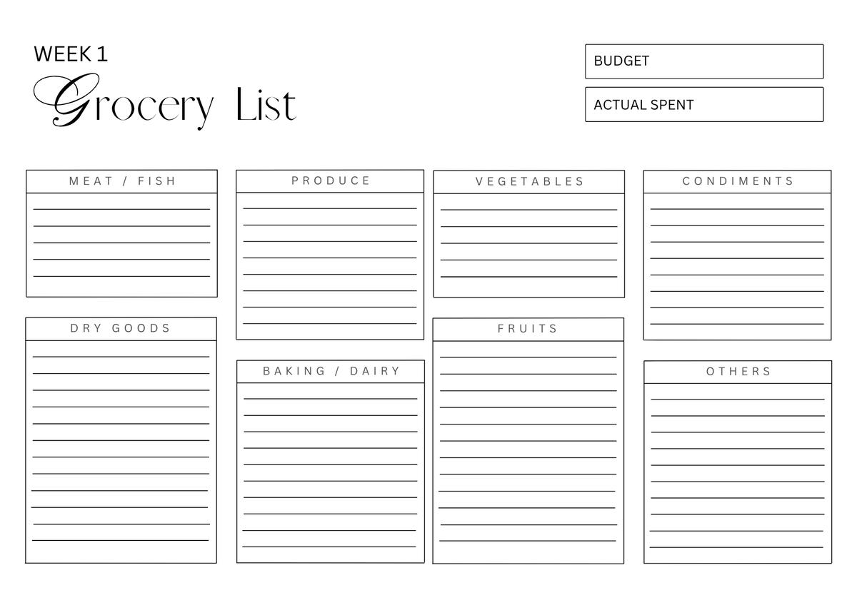 Rise Cafe Weekly Meal Prep Planner